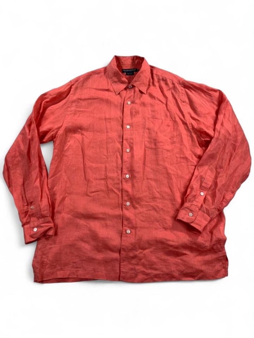 Island Company Classic Button-Up 100% Linen Shirt in Coral Coastal Size Medium